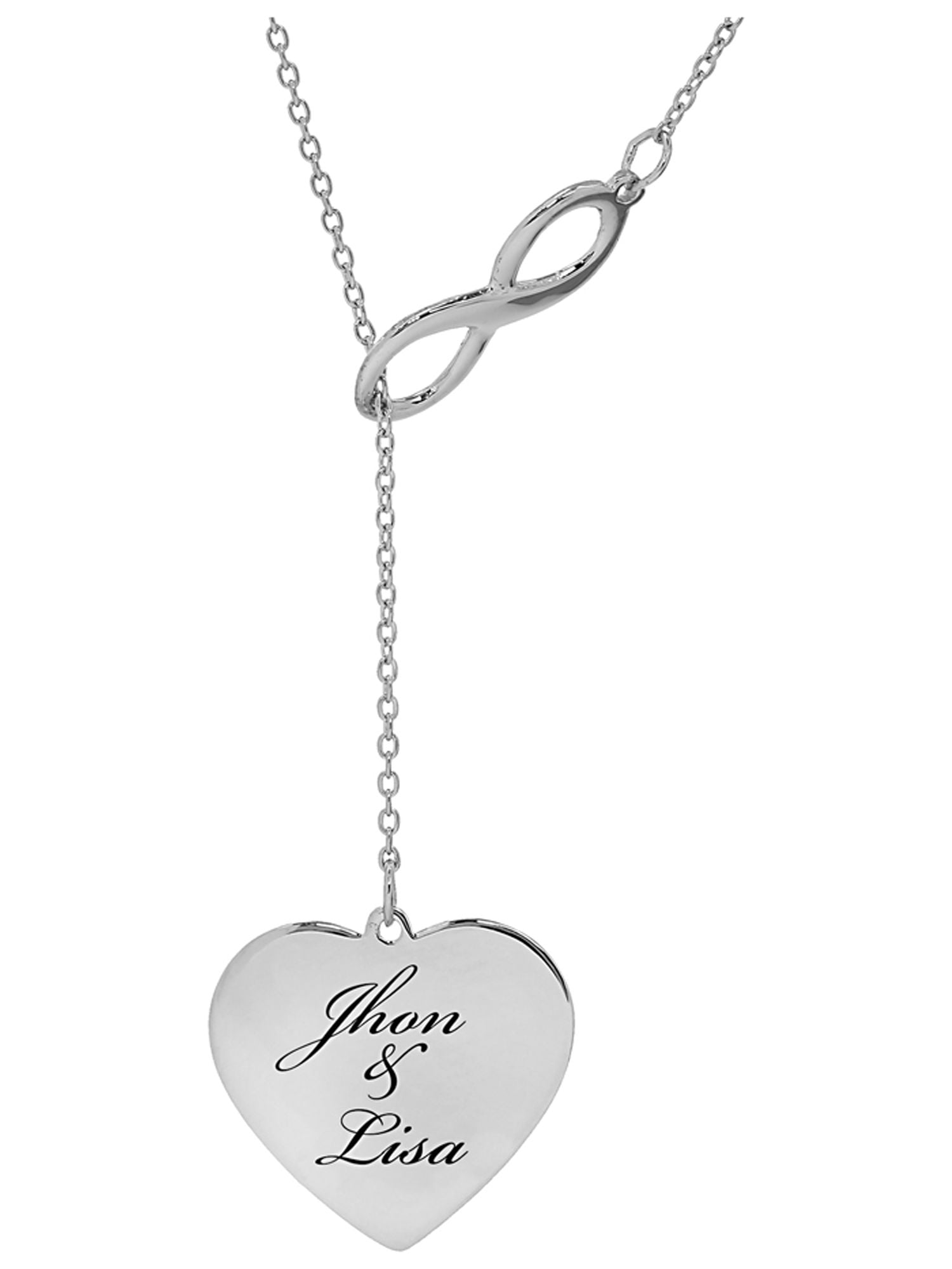 Personalized Sterling Silver, Gold Plated, 10K or 14K Forever, Love, Couple or Mom Laser Engraved Heart-Shaped Pendant With Infinity With 18 inch Link Chain