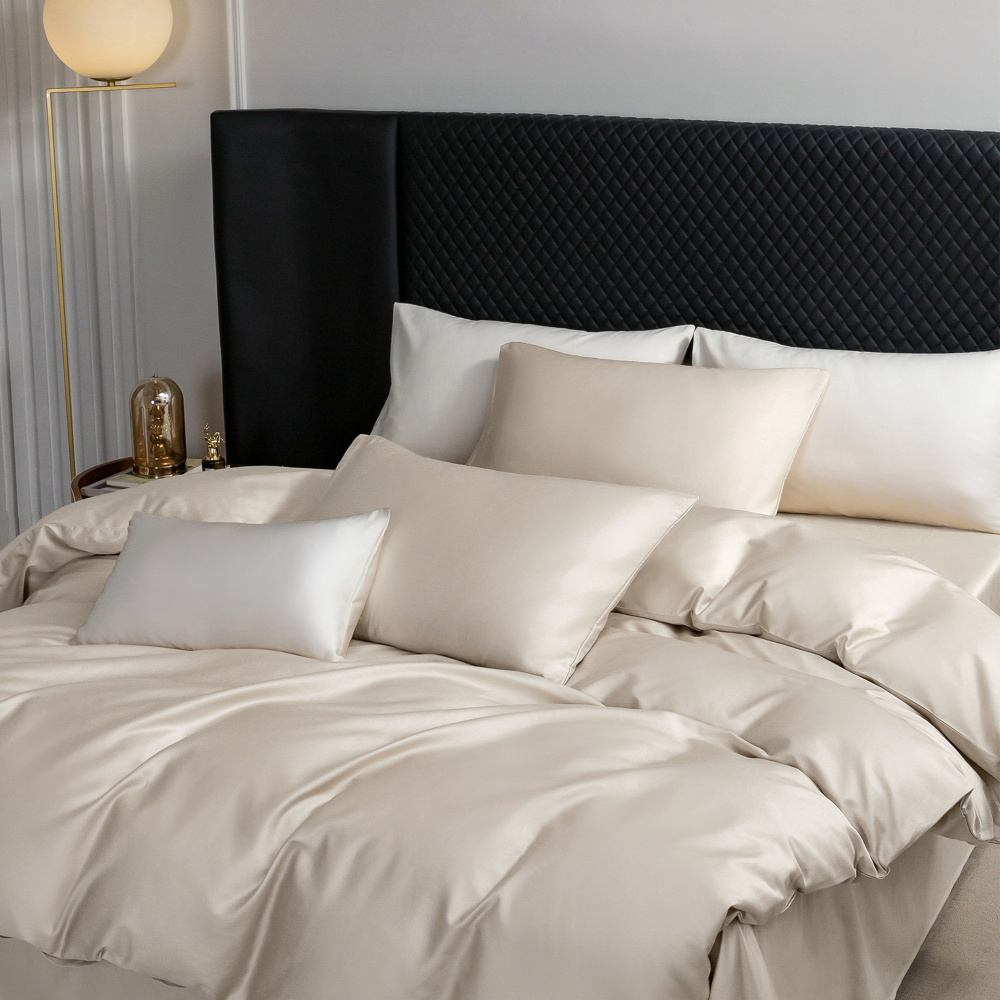 MooMee Duvet Cover Set Queen 600-TC 100% Extra Long-Staple Cotton Sateen Silky Smooth Luxury (Beige)