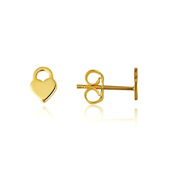 14K Yellow Gold Heart Lock Stud Earrings