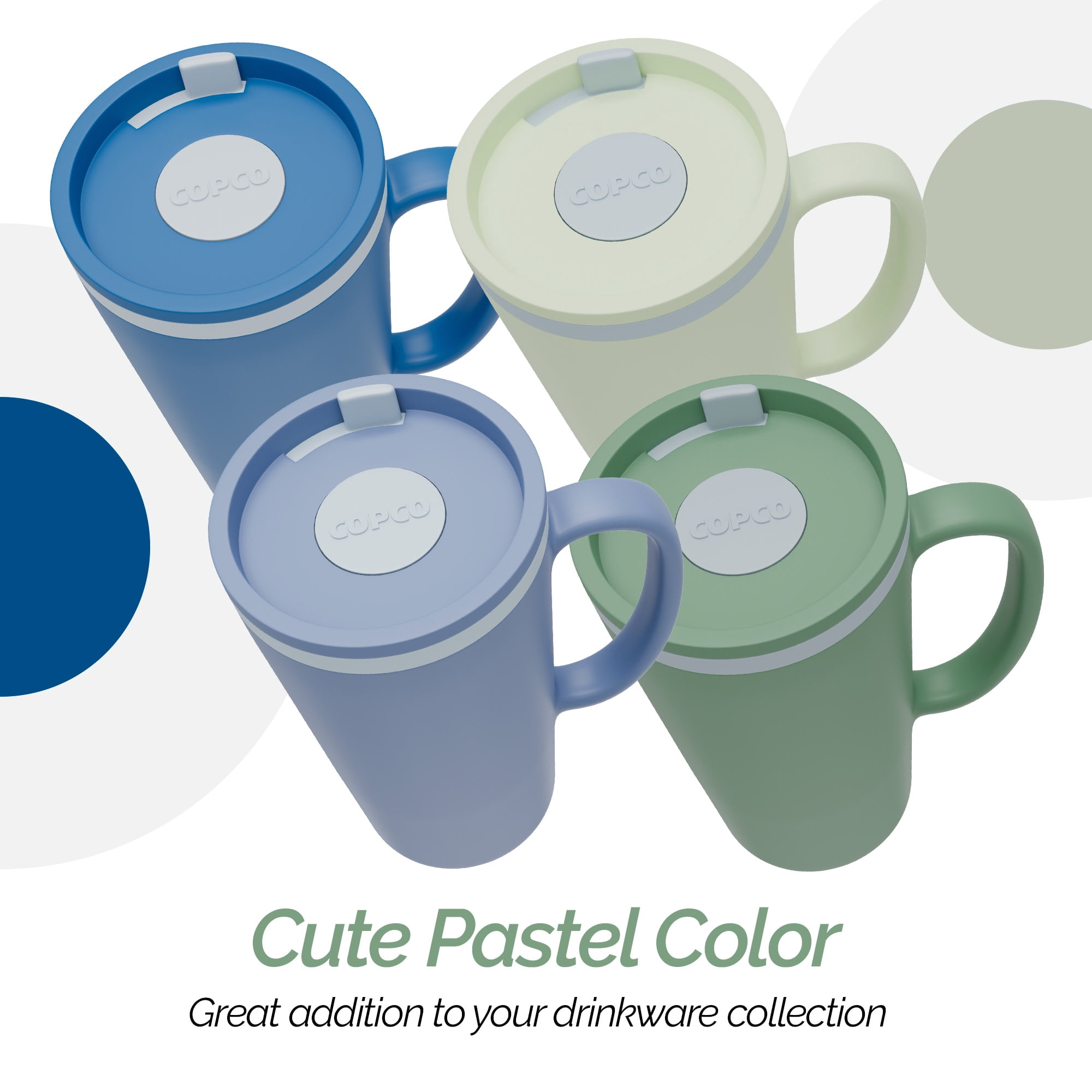 Copco Cone Travel Coffee Mug, 16 oz (Set of 4) - Insulated Drinkware with Spill-Proof Lid and Handle, Microwave & Dishwasher Safe - BPA-Free, Compact for Desk & Cup Holder Friendly (Assorted Colors)