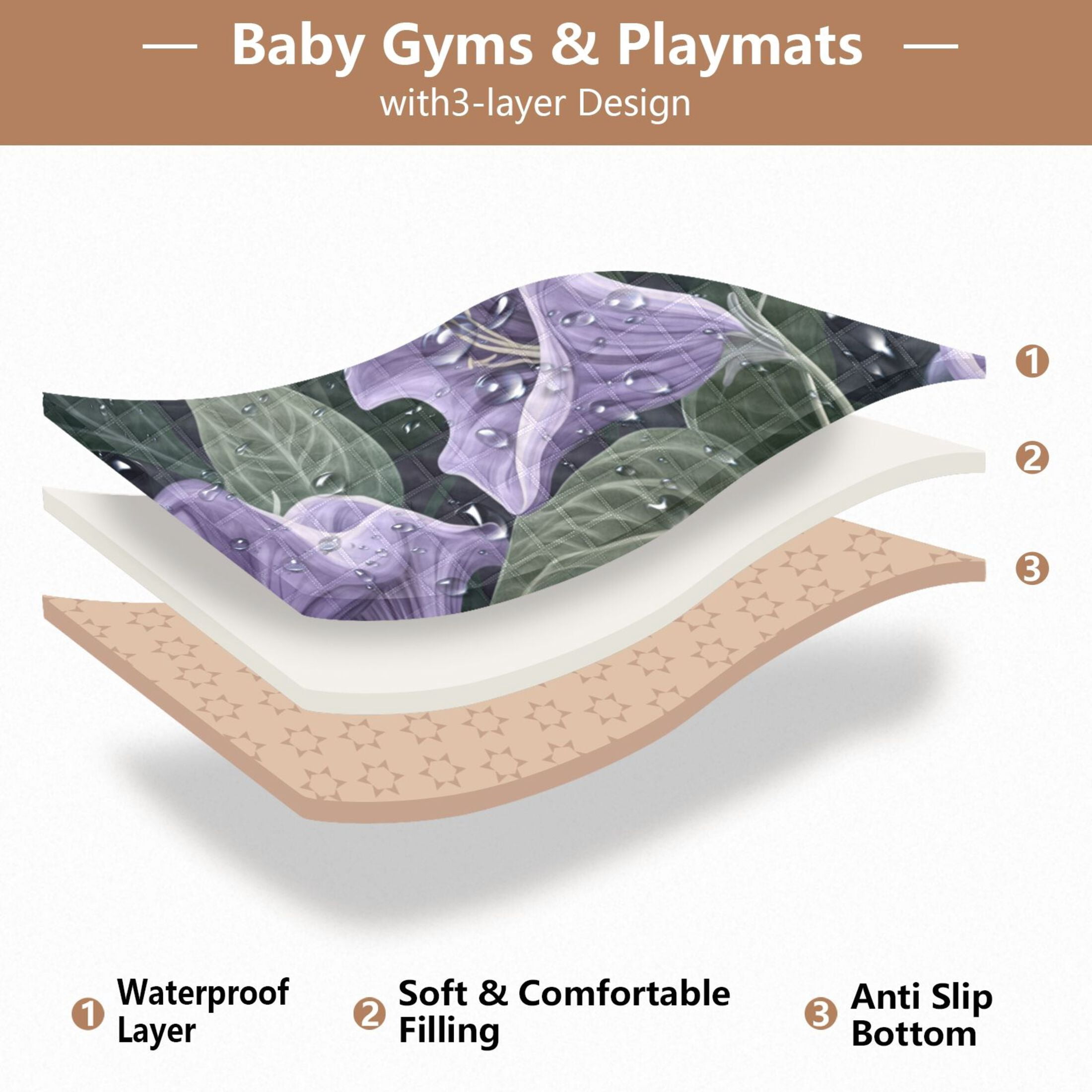 WOBOGO Purple Datura Stramonium Baby Playmats Extra Large Waterproof Rollable Activity Pads for Toddlers 50×50inch