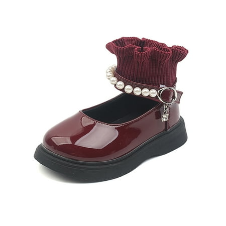 

SIMANLAN Girl s Patent Leather Shoe Princess Flats Magic Tape Mary Jane Girls Platform Loafers Children Soft Sole Dance Shoes Wine Red 3C
