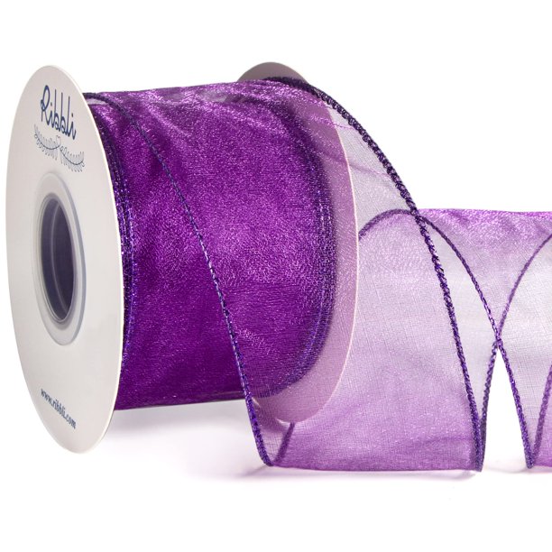 Cinta Ribbli de organza morada con alambre, 2,5 cm x 20 m, para Navidad