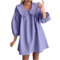 thumbnail image 1 of Vestido de Camisa en Cuadro para las Mujeres 3/4 Manga Puff Muñeca Collar Suelto Mini Vestido, Poliéster Spandex, 1 of 7