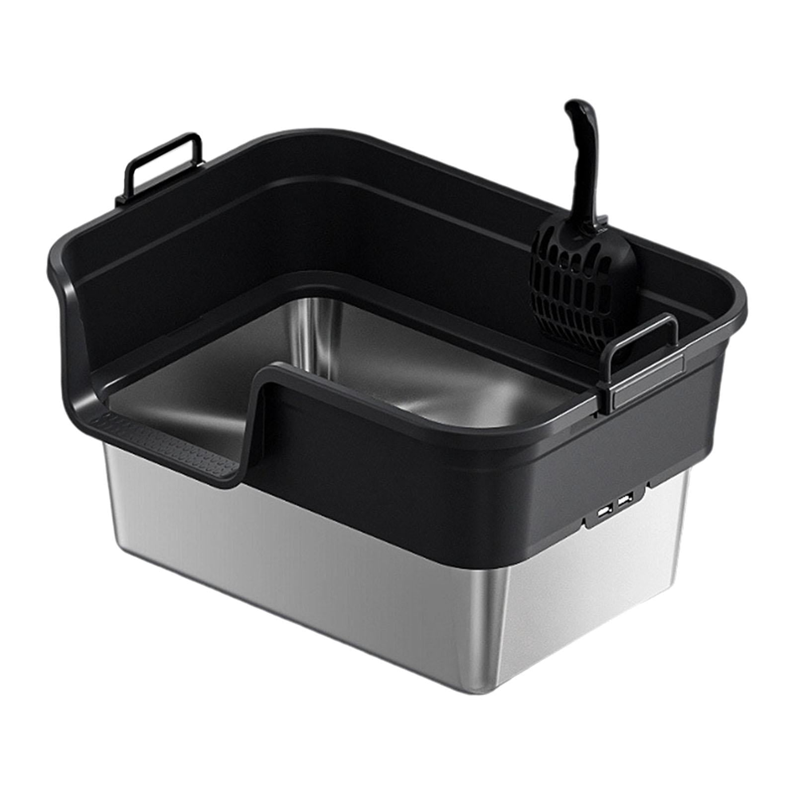 EHJRE Large Cat Litter Box Litter Pan Heightening, Semi Enclosed for Small Large Cats High Sided Sturdy, Anti Splashing, Cat Toilet Black