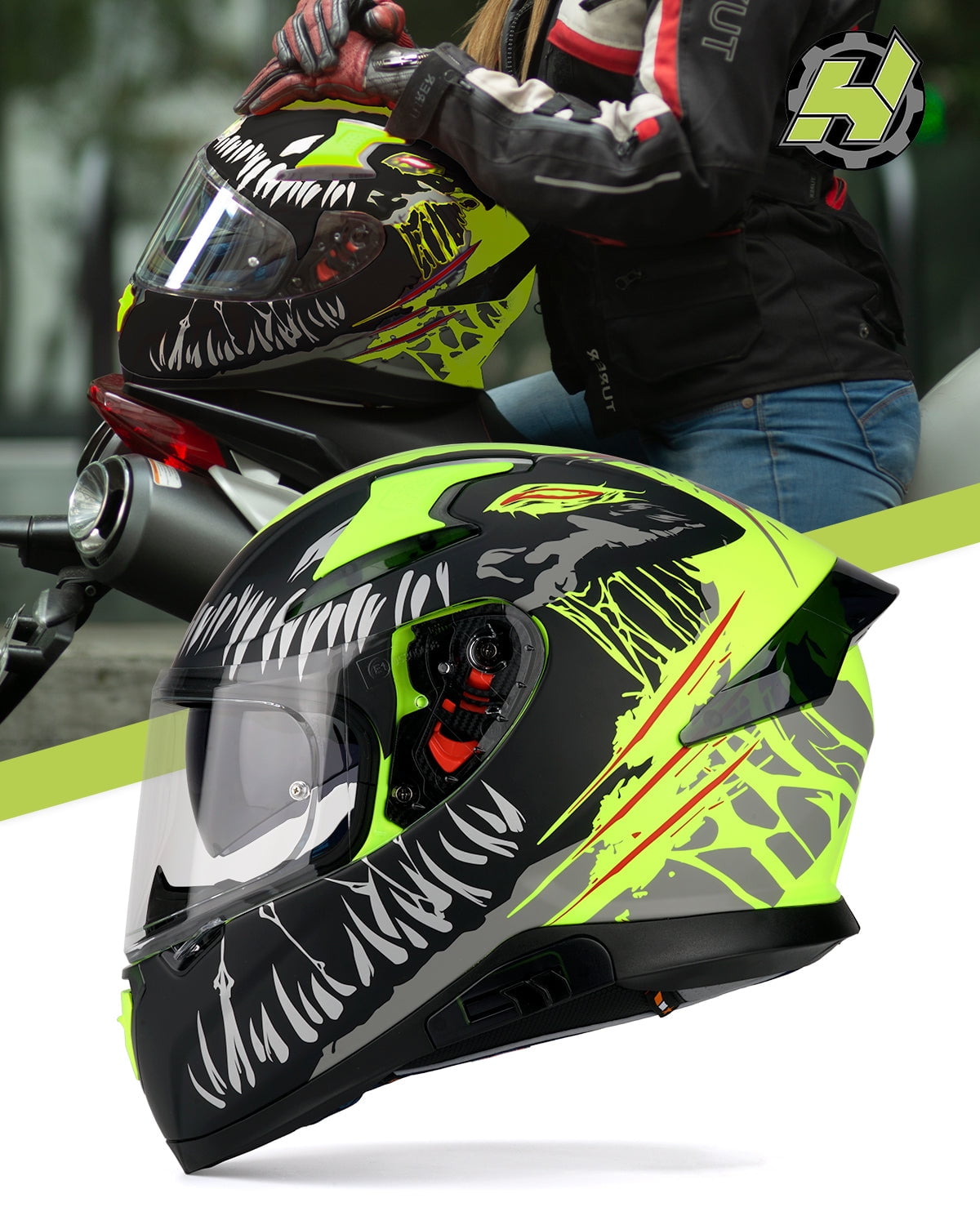 マラソン限定！ポイント5倍 HAX Obsidian Full Face Dual Visor Adult Motorcycle Helmet for  Motorbike Street Bike with Pinlock Ready DOT Approved Slayer Turquoise  XXLピンロック