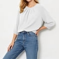 thumbnail image 6 of SSZMDLB Women Round Neck 3/4 Sleeve Pleated Blouse Casual Basic Summer Tops Fashion Tee Shirt Comfy Vacation Outfits Work Clothes, White S, 6 of 9