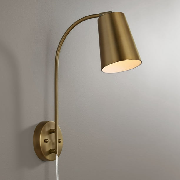 360 Lighting Modern Wall Lamp Warm Brass Plug In Light Fixture Adjustable Head Curved Arm For Bedroom Bedside Living Room Reading Com - Wall Reading Light Australia