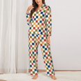 thumbnail image 2 of Fotbe Floral Checkerboard Conjunto de Pijama de Manga Larga para Mujer con Estampado, Ropa de Dormir de 2 Piezas, Conjunto de Casa Suave y Cómodo con Bolsillos-Large, 2 of 7