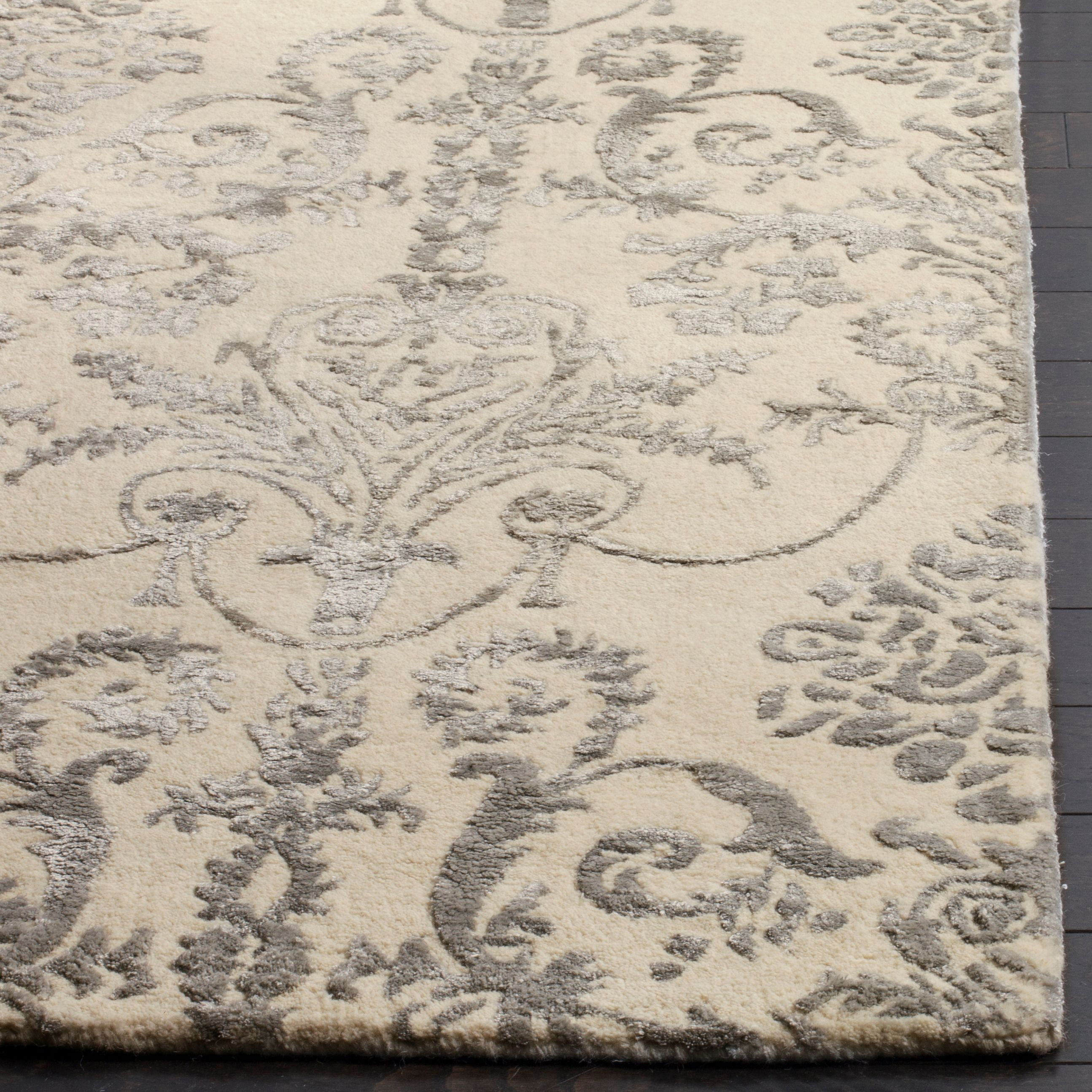 SAFAVIEH Bella Paula Damask Floral Wool Area Rug, Ivory/Grey, 3' x 5'