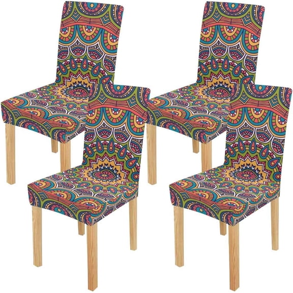 FMSHPON Vintage Mandala Flowers Stretch Chair Cover Protector Seat Slipcover for Dining Room Hotel Wedding Party Set of 4