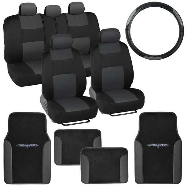 BDK PolyCloth Car Seat Covers with Floor Mats and Steering Wheel Cover