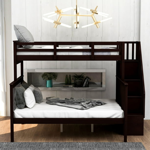 TwinOverFull Stairway Bunk Bed with Stair and Open Storage Drawers