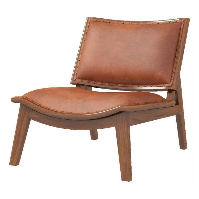 Debra Chaise d'Appoint en Cuir pour Salon Moderne du Milieu du Siècle en Cognac Tan