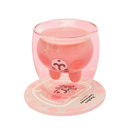 

Owl s-Yard Water Cup Cute Bunny Cartoon Print Double-Layer Milk Cup Water Bottle Clear/Pink Gift for Mother s Day CQh