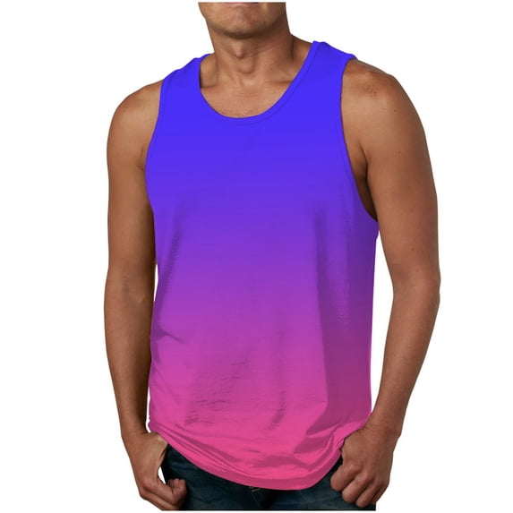Mens Big & Tall Tank Tops Plus Size S-4X Sleeveless Crewneck Undershirts Shirts Casual Gradient Printed Pullover Breathable Hawaiian Beach Vests