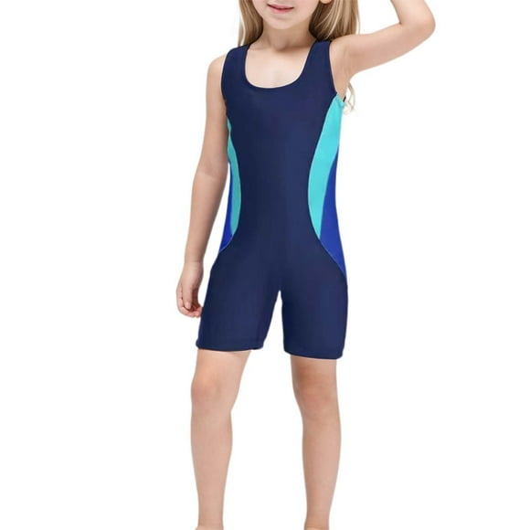 PMVFHDE Swimsuit One Piece Swim Tops for Girl Children's Swimwear For Girls Bathing Suits For Toddlers And Kids Sporty Swim Suits For Girls' Swimming Activities Blue,13-14