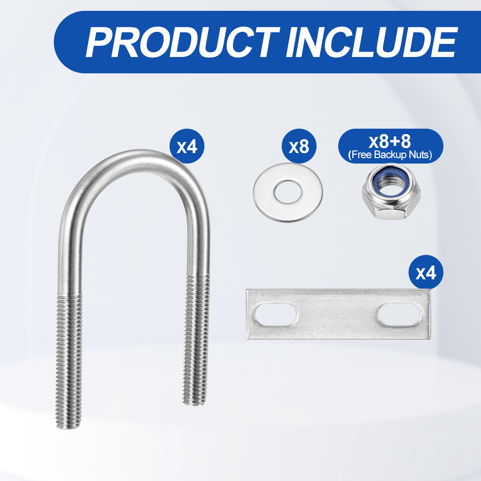 U Bolts 4Set (M8x34x80mm), Round U Bolt Kits DN25 304 Stainless Steel with Nylon Lock Nut Washers Plates - for Construction, Pipe, Trailer, Automotive, Leaf Spring Fastener