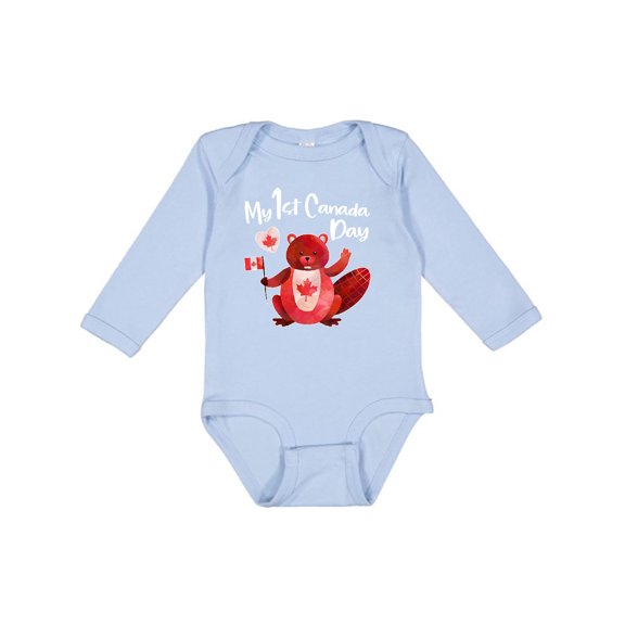 Inktastic My 1st Canada Day with Red and White Maple Leaves Boys or Girls Long Sleeve Baby Bodysuit