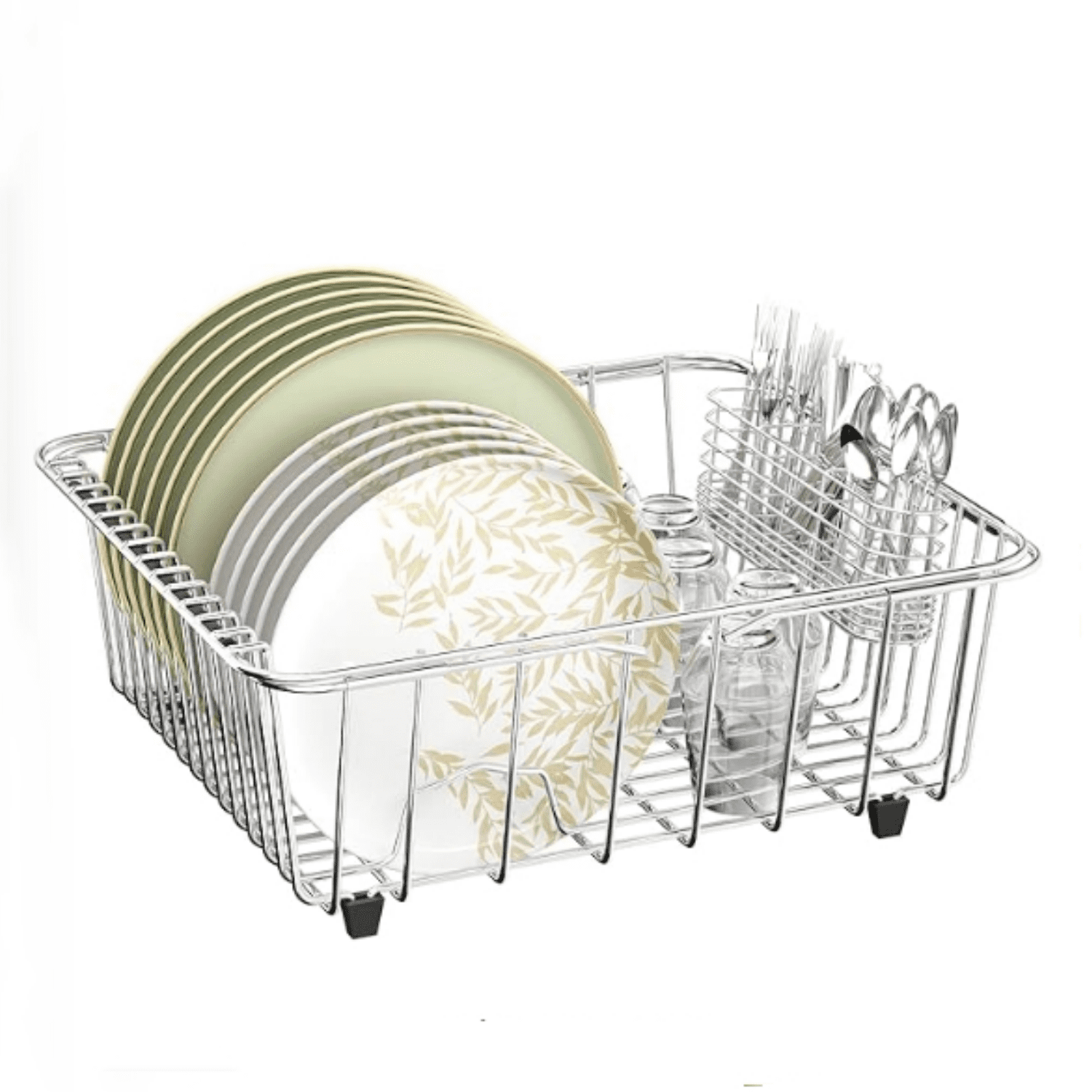 Dish Drying Rack in-Sink, 304 Stainless Steel Dish Drainer with Stainless Steel Silverware Holder Over Inside Sink-Adjustable 14.96" to 20.59" Maximium 13 Upright Dishes