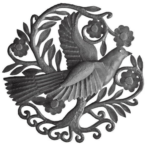 Haitian Recycled Steel Oil Drum, Metal Hanging Wall Art, 15" Bird