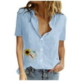 thumbnail image 1 of Dealovy Haut en Coton et Lin pour Femmes, Manches Courtes, Chemises Boutonnées, Col à Revers, Jolies Blouses à Imprimé Graphique, 1 of 7