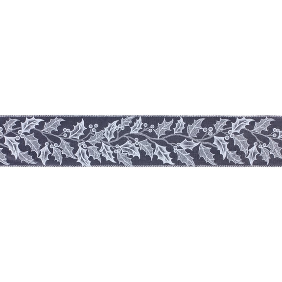 Melrose Holly Berry Christmas Wired Craft Ribbon - 2.5" x 20 Yards - Gray and Silver
