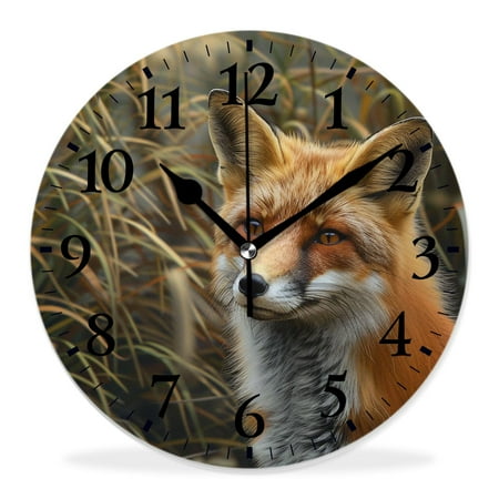 10 Inch Wall Clock Battery Operated Silent Clock Decorative for Office, Kitchen, Outdoor, Living RoomRed Fox in Nice Sunlight Winter Woodland forest Wild Animal Amazing