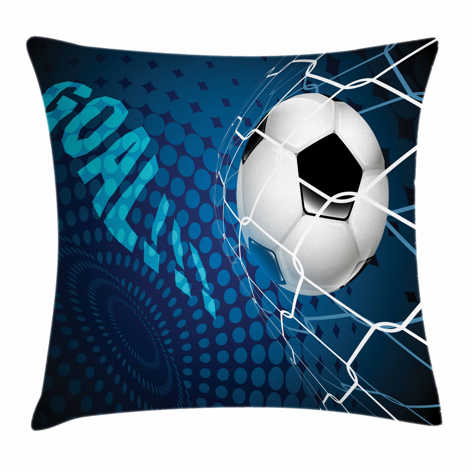 Soccer Throw Pillow Cushion Cover, Goal Football Flying into Net