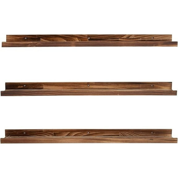 48 Inch Picture Ledge Shelf Set of 3, Wall Mount Carbonized Burnt Black Floating Wall Shelves Photo Ledge Natutal Pine Wood for Bedroom, Living Room, Office, Kitchen, Bathroom Same Dimensions