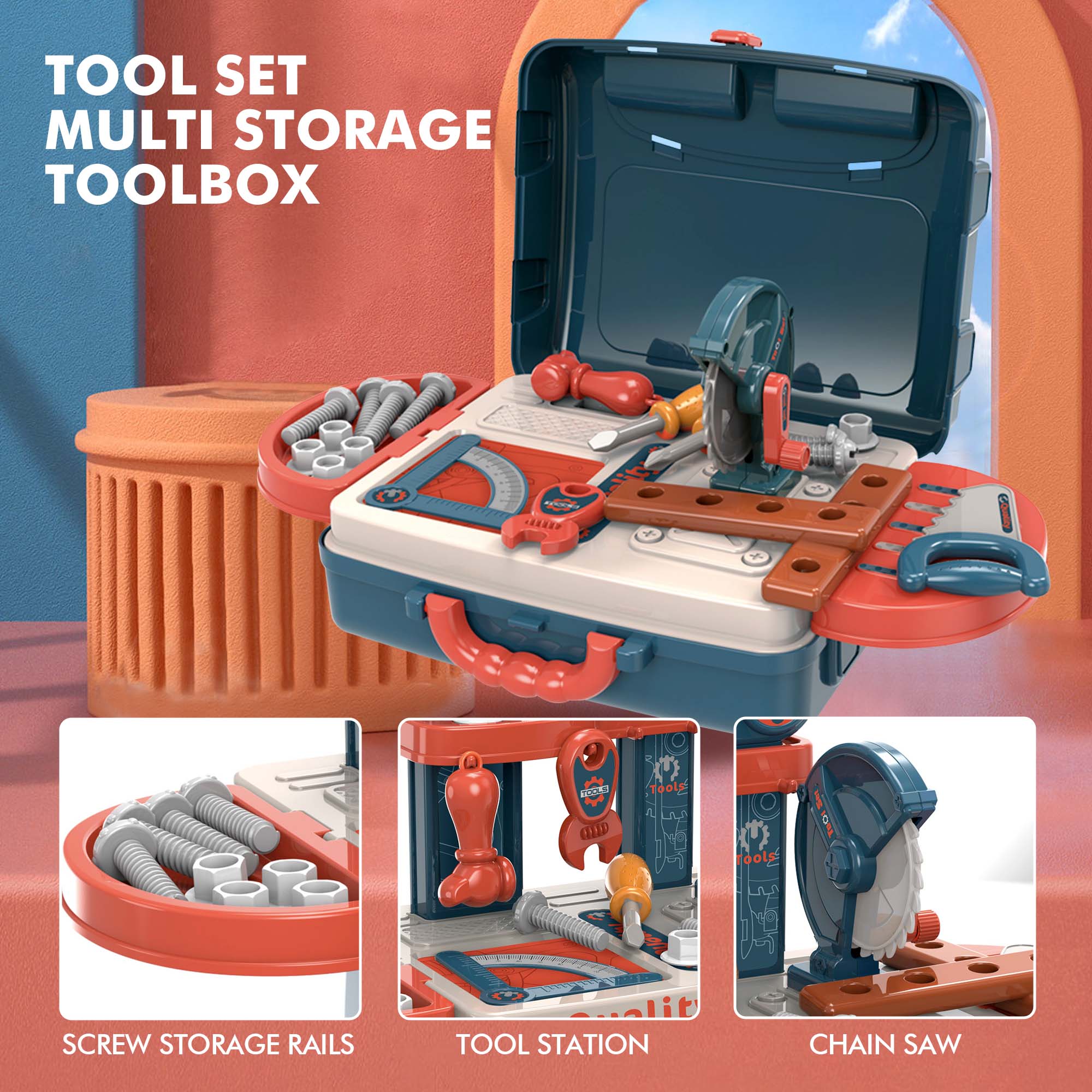 Kids Tool Set - 34 PCS Pretend Play Toolbox Toy Set for Toddler, Kids Tool Workbench Toys Construction Tool Kit Playset Accessories Gift for Girls Boys Ages 3 4 5 6 7 8 Years Old - image 2 of 9
