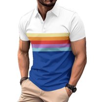 Maean Men Striped Shirts Collared Golf Shirt Short Sleeve Buttons Neck Loose Tee 2025 Summer Tops