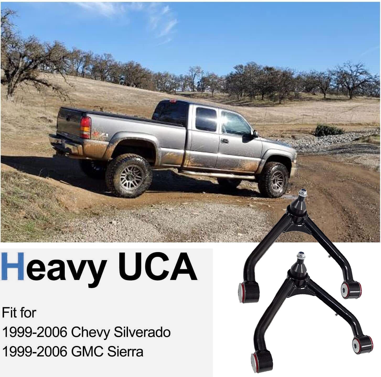 Front Upper Control Arms, 2-4" Lift Tubular Ball Joint Kit Compatible with 1999-2006 Silverado 1500 Sierra 4WD 4X4 RWD with 6-lug Wheels (Pair)