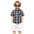thumbnail image 6 of FINALGANG Boys Kids Plaid Button Down Shirt With Spread Collar Short Sleeve Labeled Bust Pocket Casual Fit Top For Kids Daily Wear School Activities Casual Outings Classic Top, 6 of 9