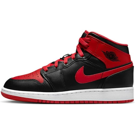 Jordan Mens Air Jordan 1 Mid Shoes,Black/Fire Red-white,10