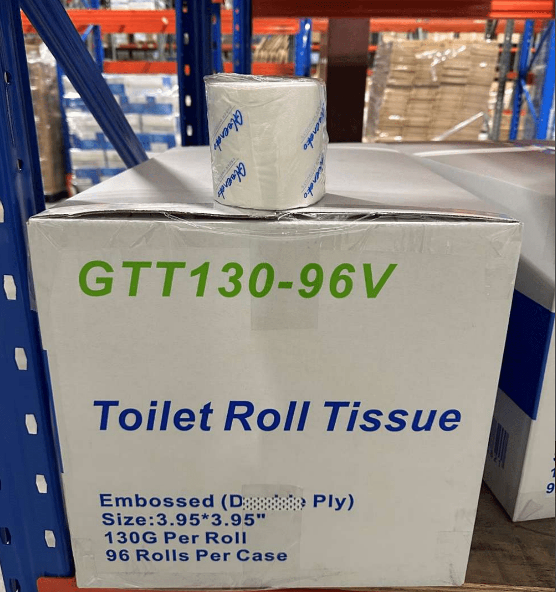 House Hold Toilet  Paper Roll, 130G(Single Roll Weight), 2Ply Embossed, 500 sheet/Roll, 96 Rolls/Case