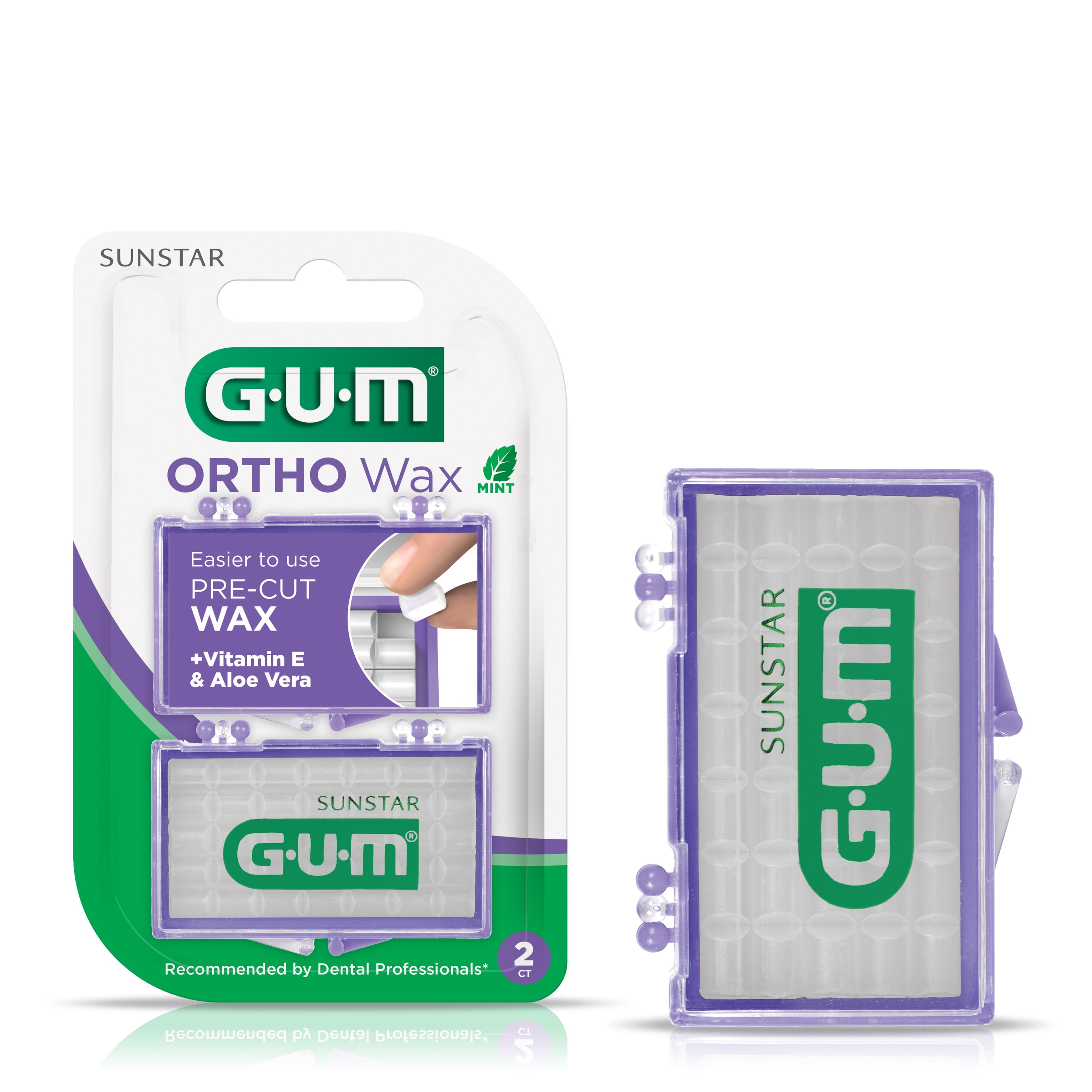 (4 pack) GUM Orthodontic Wax for Braces & Dental Devices- Vitamin E & Aloe Vera, Mint Flavor (Pack of 2)