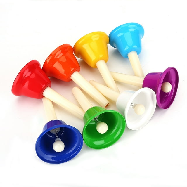 Herwey Music Handbells,8-Note Colorful Metal Hand Bell Handbells Set Musical Instrument Toy for Kids Children , 8 Note Musical Toy