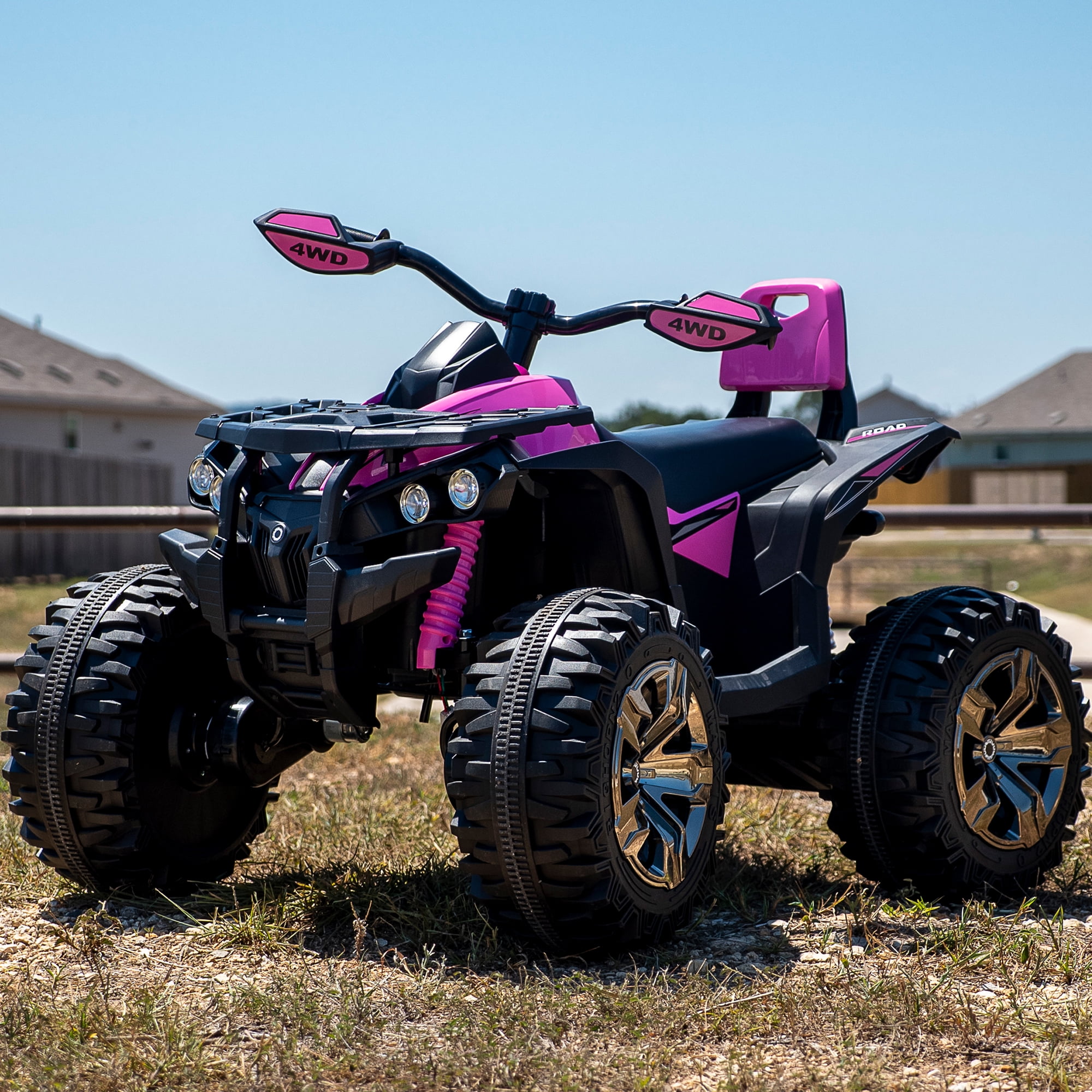 24 Volt ATV for Kids, Joyracer 4 Wheeler for Kids, 4WD Power Car Wheels with 800W Motor, Bluetooth/MP3, Horn, Music, LED for Big Kids Gift, Pink