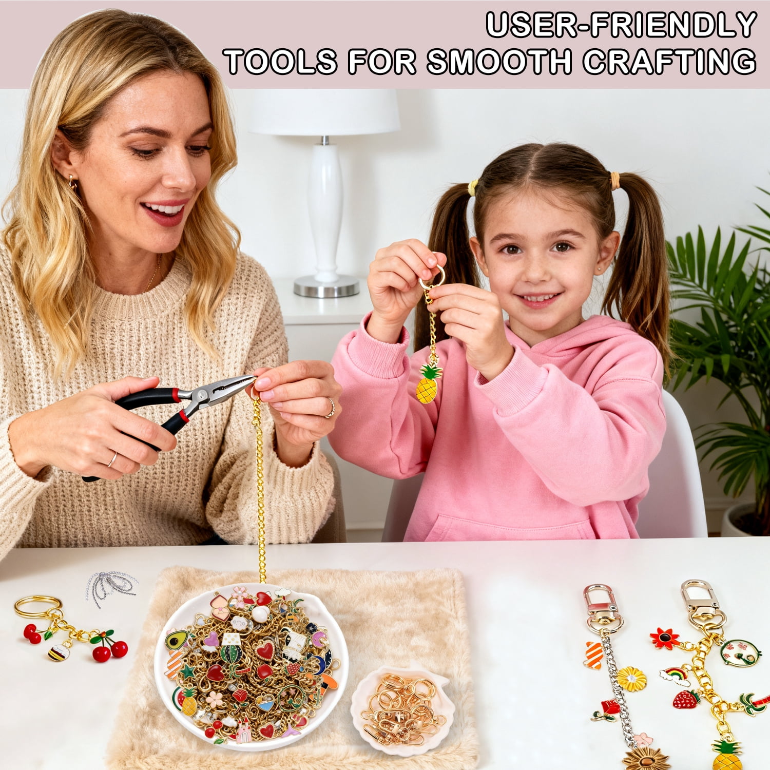 390 Charms Lip Gloss Keychain Making Kit, Including 20 Keychain Clips 25 Extender Chain 118 Charms Jewelry Plier, Bag Charm Kit, Keychains Making Supplies for DIY Crafting and Jewelry Making