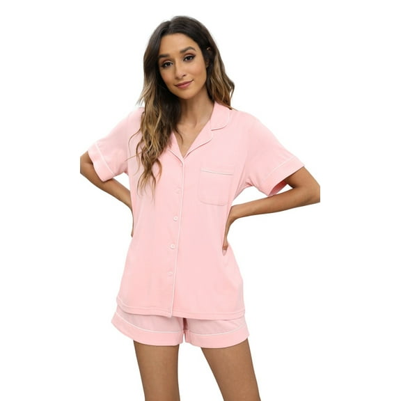 LYCY Women's Short Pajama Set, Soft Summer Button Down Pjs Sets,(Pink,L)