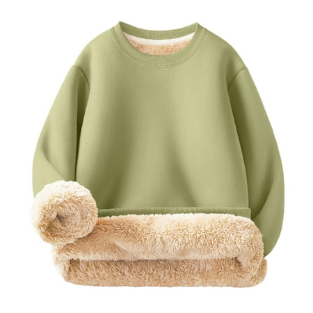 Zecgelong Girls Sweatshirts Pullover Solid Color Tops Long Sleeve Casual Soft Crewneck Sweatshirt Green 4-5 Years