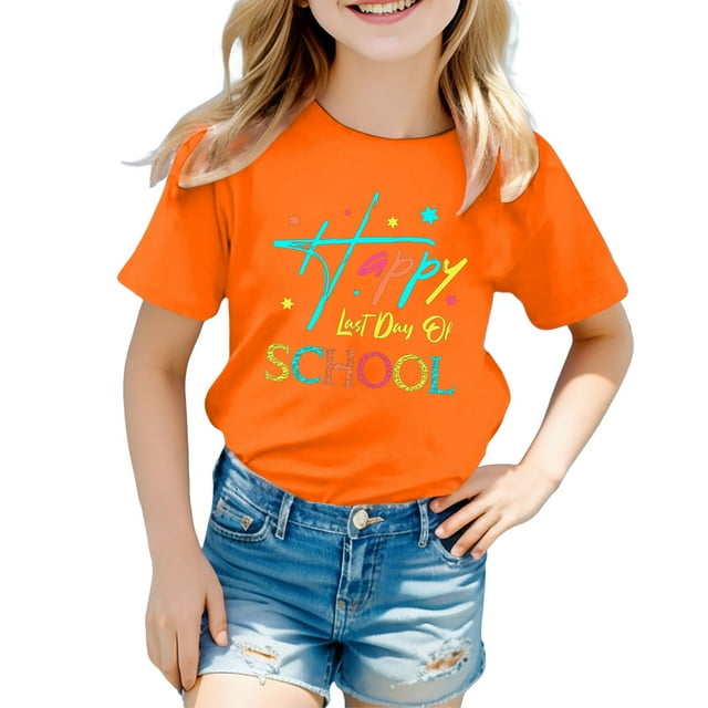 T-Shirt à Manches Courtes Imprimé Dessin Animé Mignon pour Filles Col Rond Haut d'Été Décontracté pour Tout-Petits Enfants et Adolescents Tee Graphique Confortable de Collation des Grades
