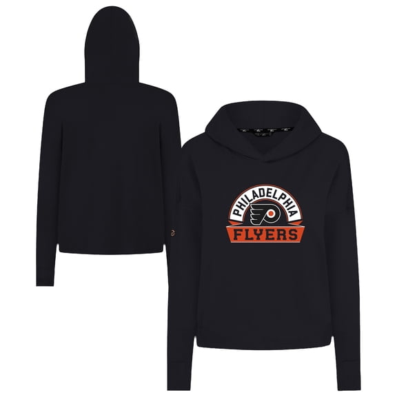 Women's Levelwear  Black Philadelphia Flyers Sweet Banner Arch Tri-Blend Cropped Pullover Hoodie