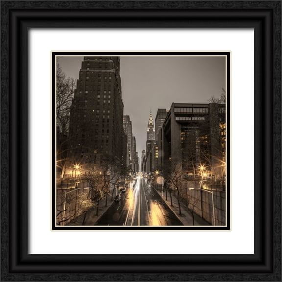 Frank, Assaf 15x15 Black Ornate Wood Framed with Double Matting Museum Art Print Titled - New York city skyline with Chrysler Building in background