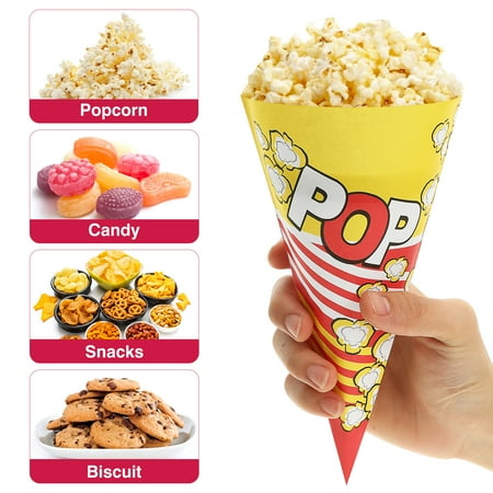 

Toyvian Cone Shaped Paper Popcorn Bags Night or Parties Multi Color Treat Bags 100 Pcs