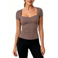 thumbnail image 6 of TEAJOPSUU Womens Summer Tops Sweetheart Neck Short Sleeve Activewear T Shirts Form Fitting Shapewear Tees Khaki, 6 of 7