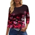 thumbnail image 3 of Fgvctg Valentine's Day Women's Tops Casual Crewneck 3/4 Length Sleeve Top Loose Date Night Pullover Shirts Soft Cute Love Heart Print Half Sleeve Blouse Purple Pink XL, 3 of 5