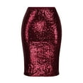 thumbnail image 5 of Inleife Women Fashion Solid Slim High Waist Push Up Hip Pencil Zipper Sequin Skirt Wine S, 5 of 7