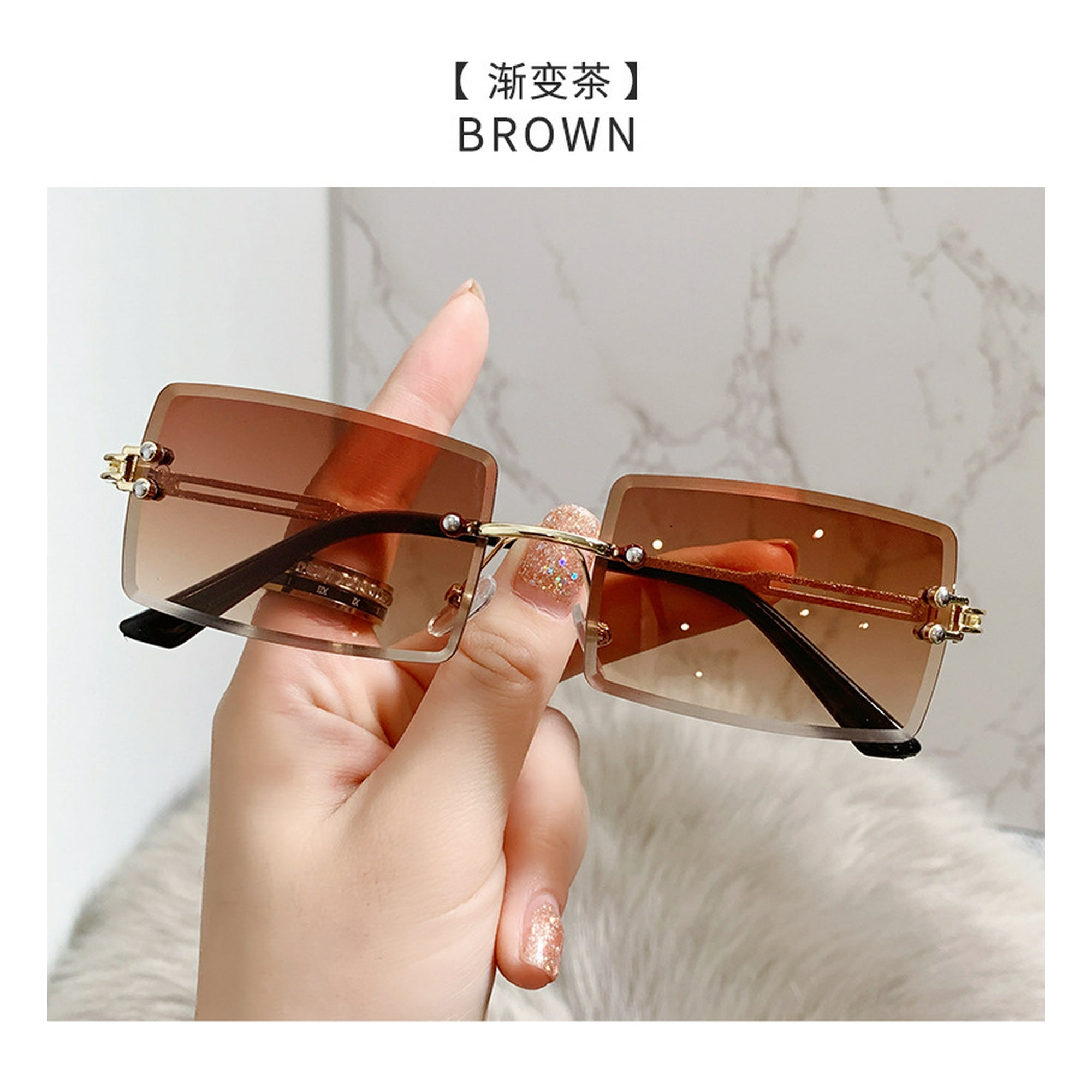 Fashion Vintage Rimless Square Sunglasses Women Men Luxury Brand